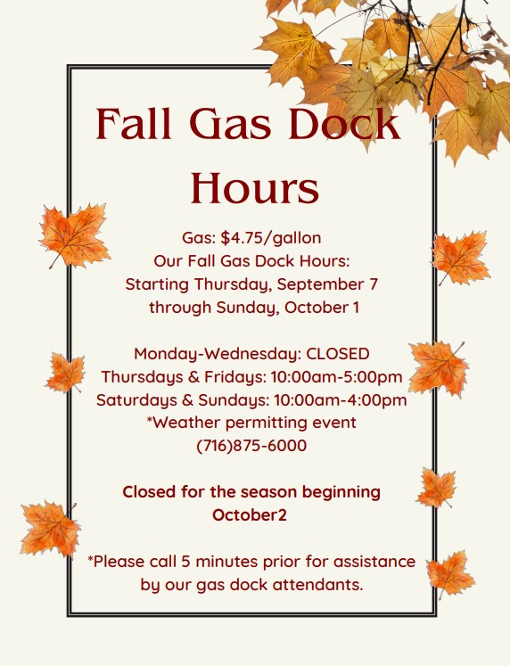 Fall Gas Dock Hours 2023